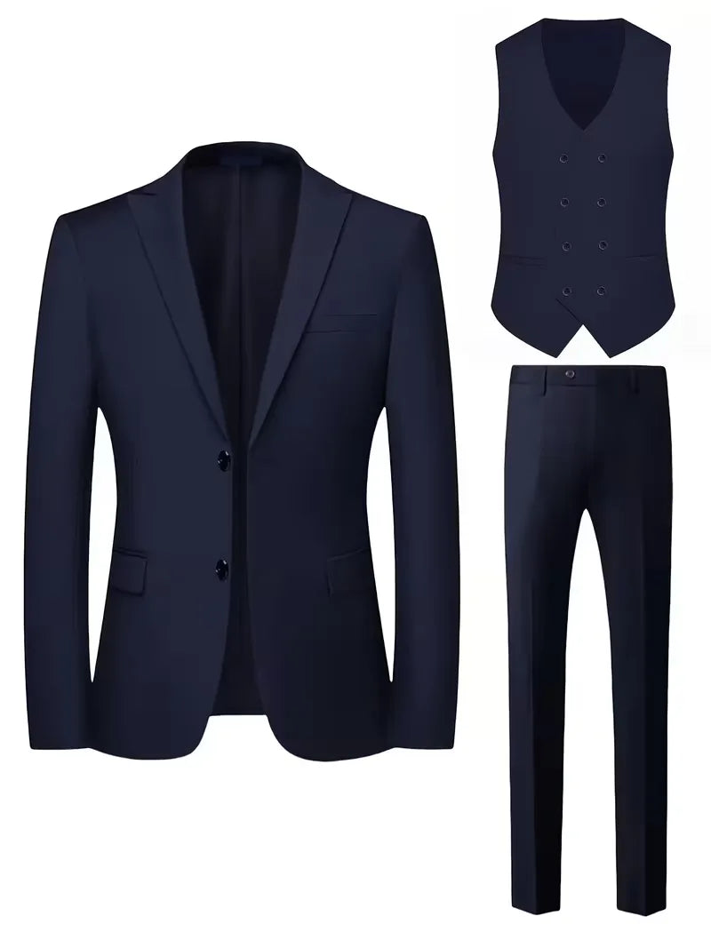 Tailored Men’s Three-Piece Suit With Double-Breasted Waistcoat And Slim Fit