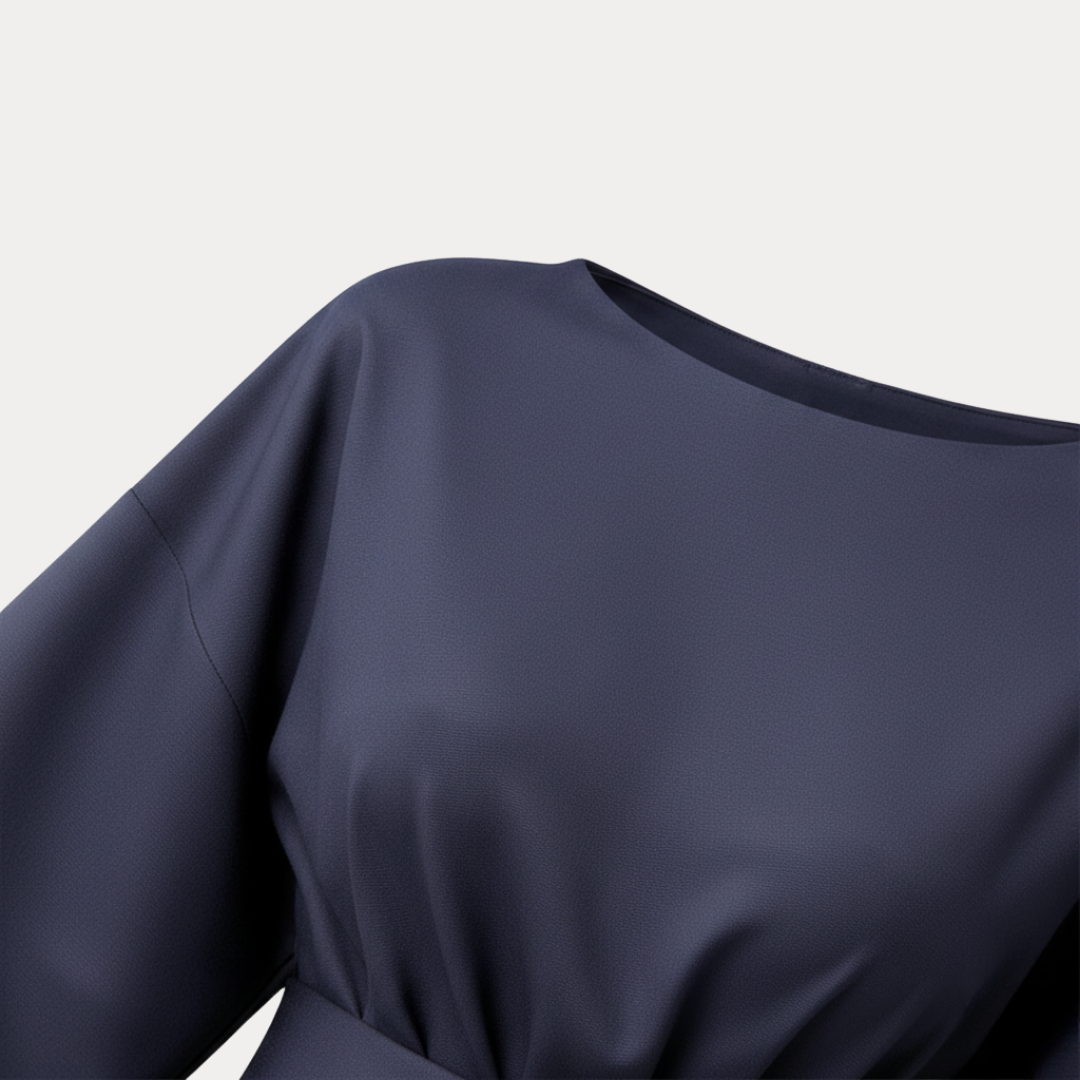 Belted Wrap Midi Dress with Wide Sleeves and V Neckline