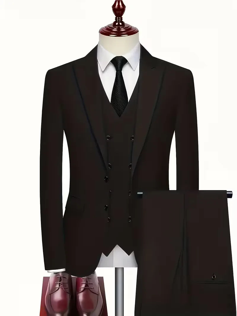 Tailored Men’s Three-Piece Suit With Double-Breasted Waistcoat And Slim Fit