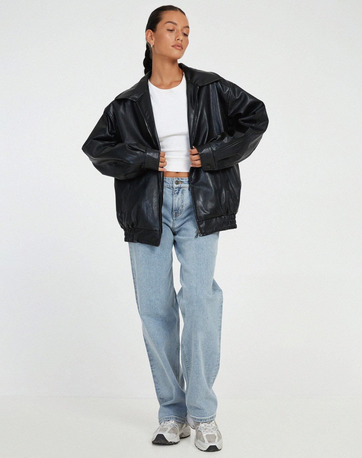 Oversized Faux Leather Jacket with Loose Cut