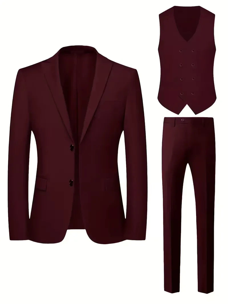Tailored Men’s Three-Piece Suit With Double-Breasted Waistcoat And Slim Fit