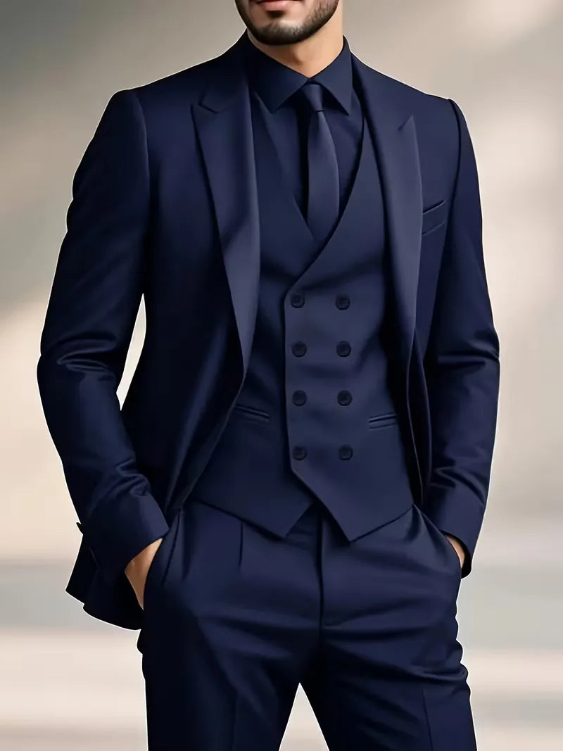 Tailored Men’s Three-Piece Suit With Double-Breasted Waistcoat And Slim Fit