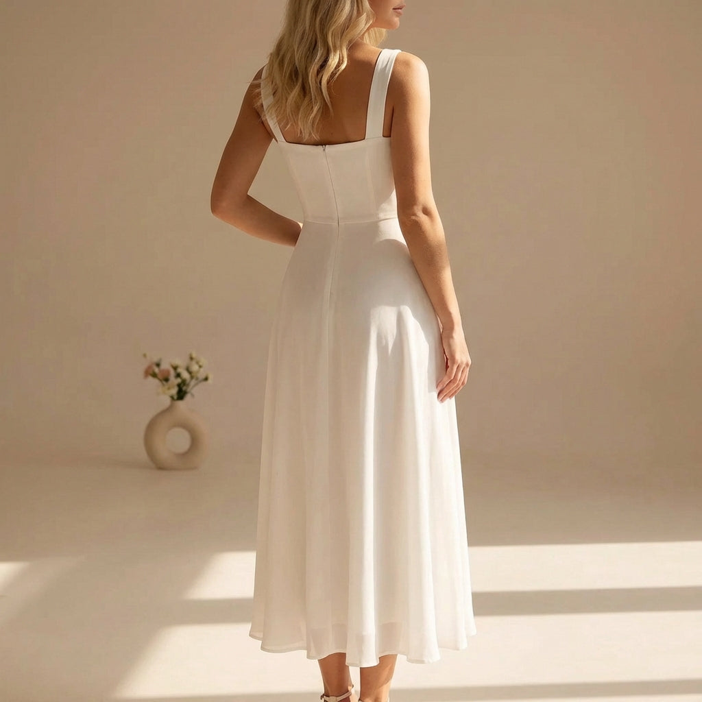 Square Neck Sleeveless Chiffon Midi Dress