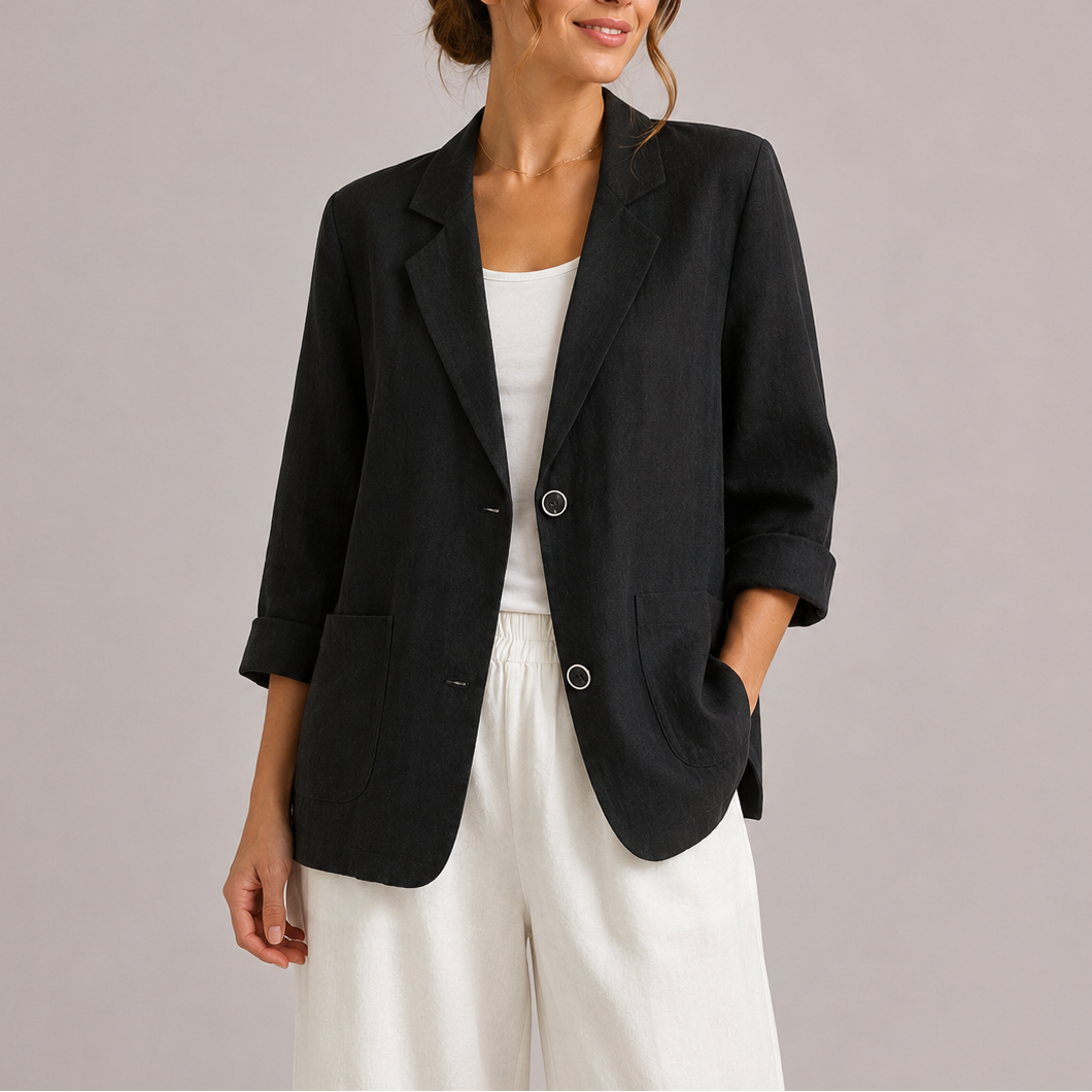 Linen Blazer with Lapel Collar and Relaxed Fit