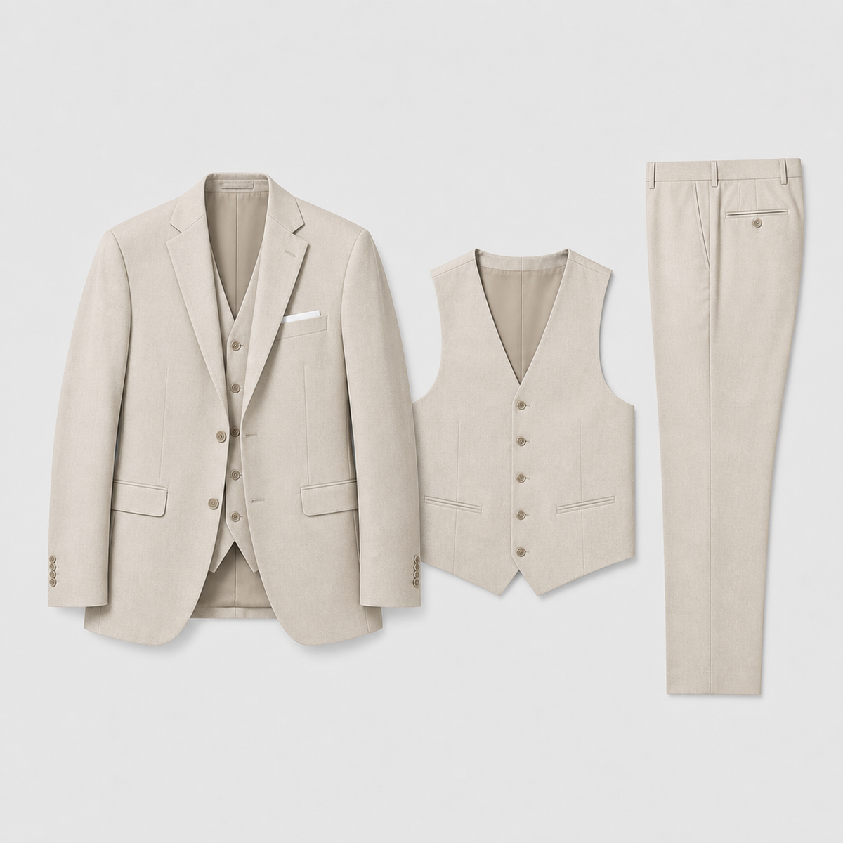 Refined Men’s Linen Three-Piece Suit With Notch Lapels And Waistcoat