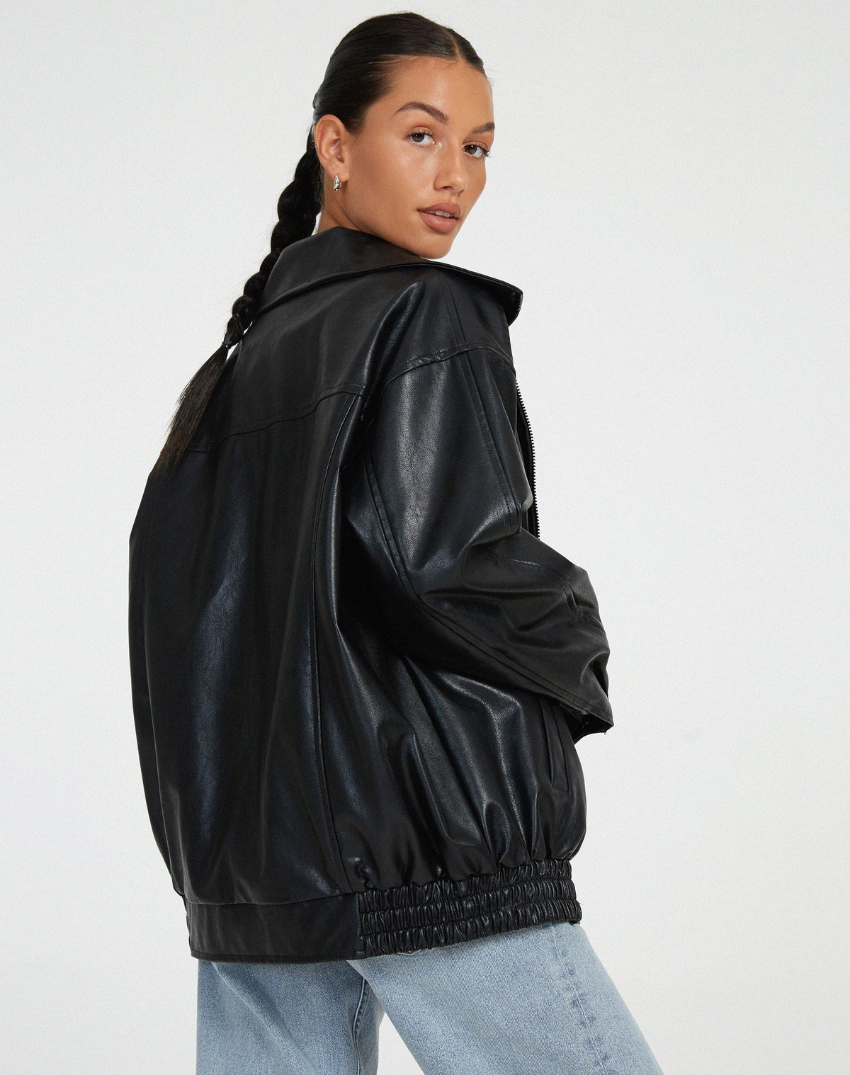 Oversized Faux Leather Jacket with Loose Cut