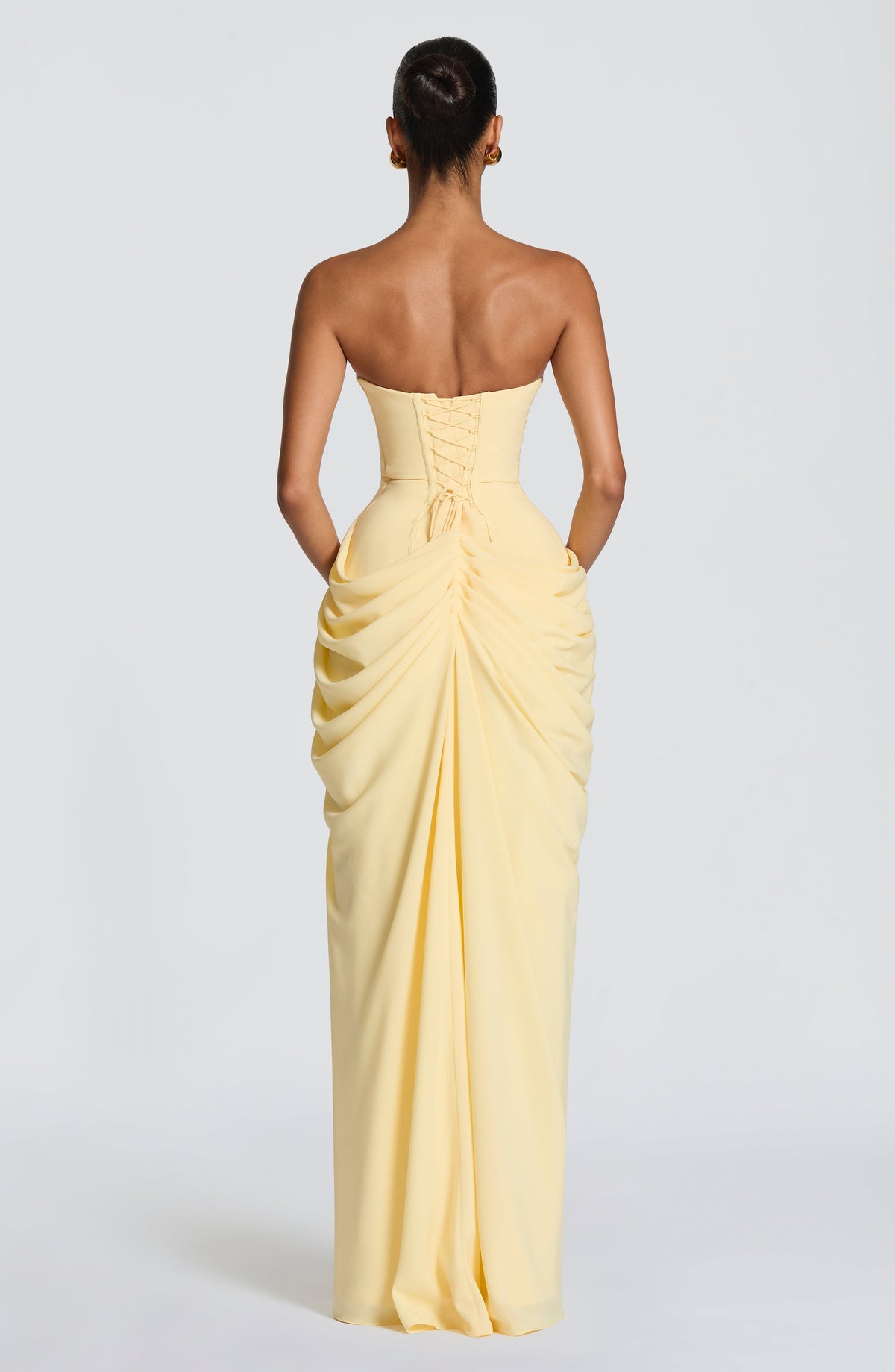 Strapless Maxi Dress with Ruched Waist and Side Slit