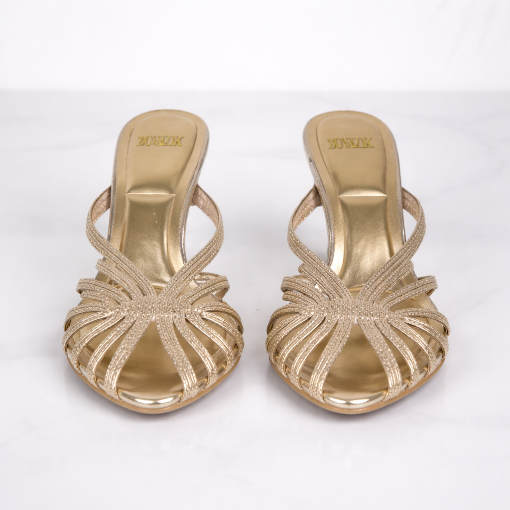 Strappy Mule Heels with Open Toe and Slim Heel
