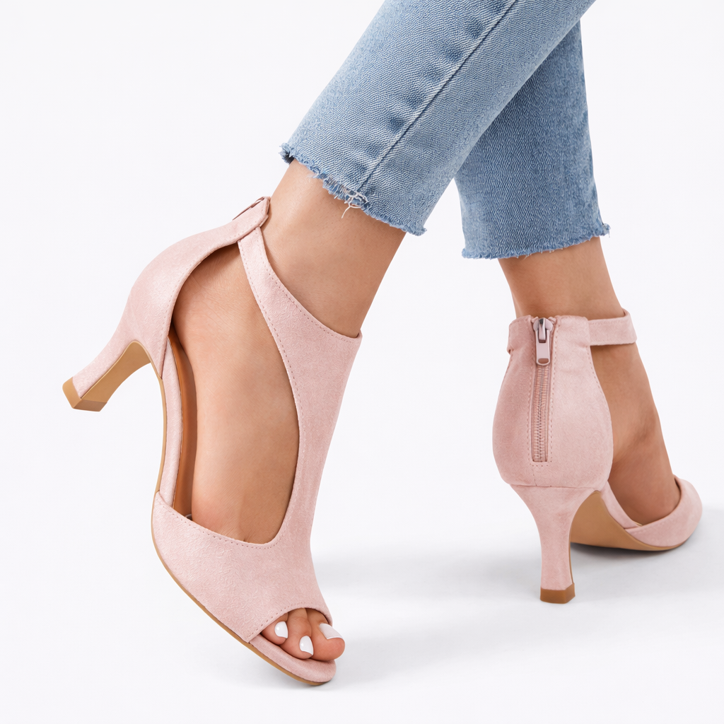 Cut-Out Heeled Sandals with Cushioned Footbed