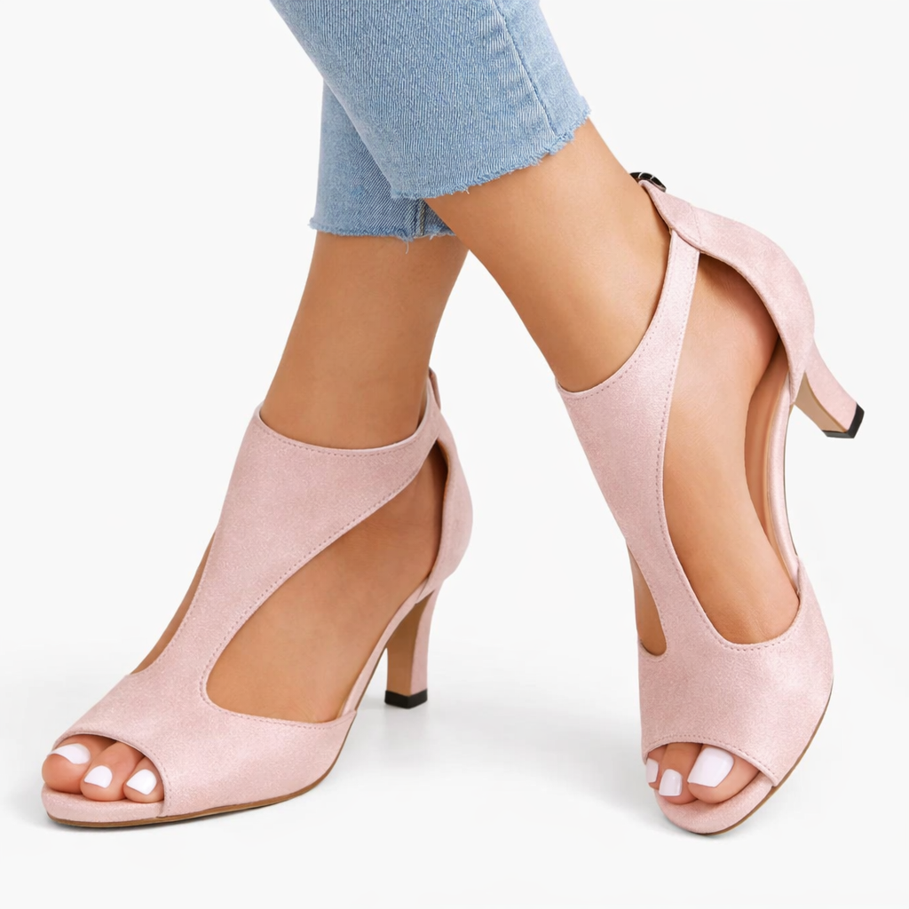 Cut-Out Heeled Sandals with Cushioned Footbed