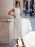 Draped Neck Sleeveless Midi Dress with Pleated Skirt