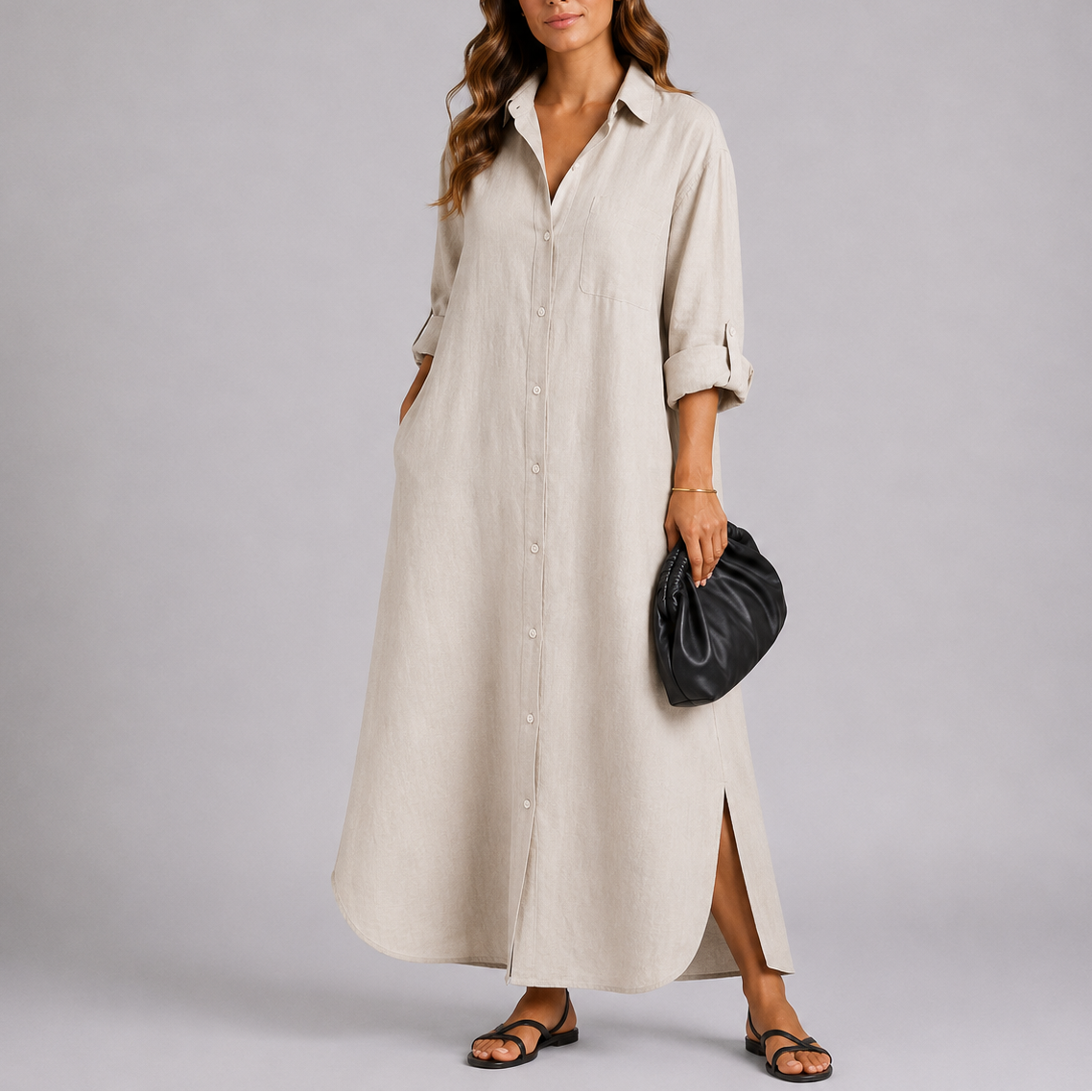 Relaxed Linen Shirt Maxi Dress – Lightweight & Effortless