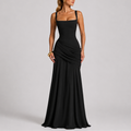 Ruched Maxi Evening Dress with Square Neckline