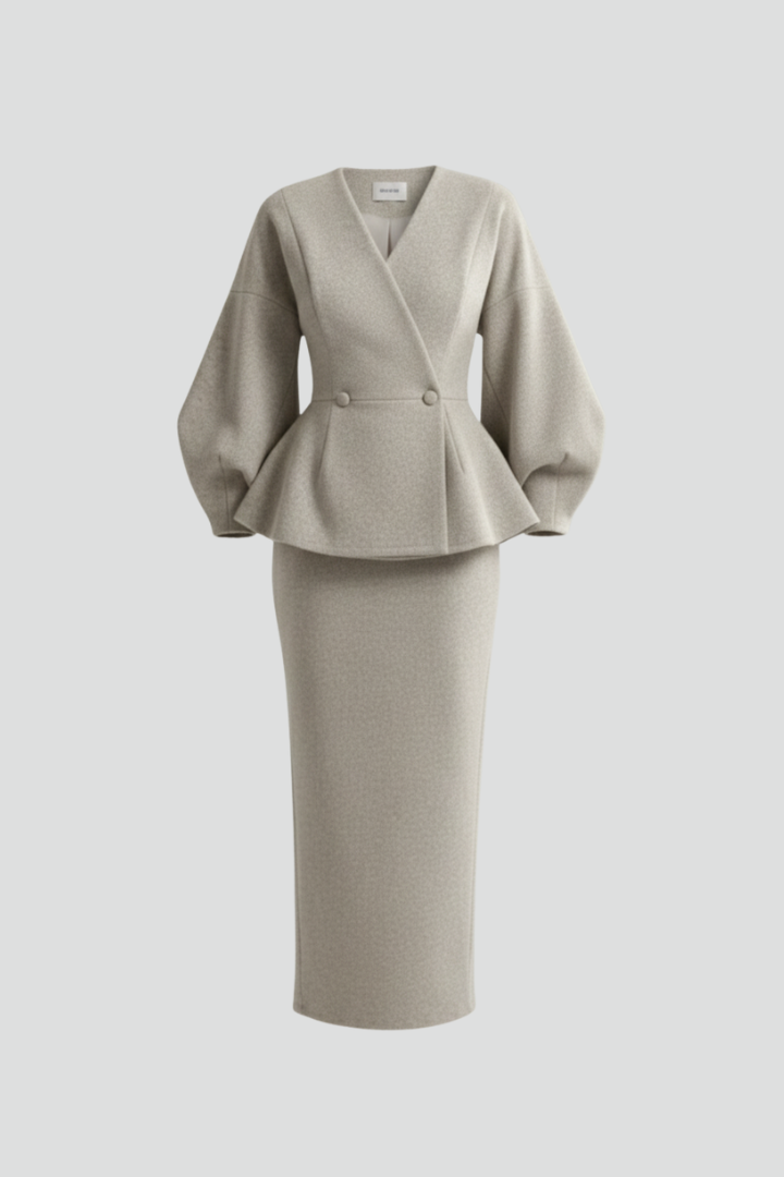 Puff Sleeve Blazer and Midi Skirt Co-Ord Set