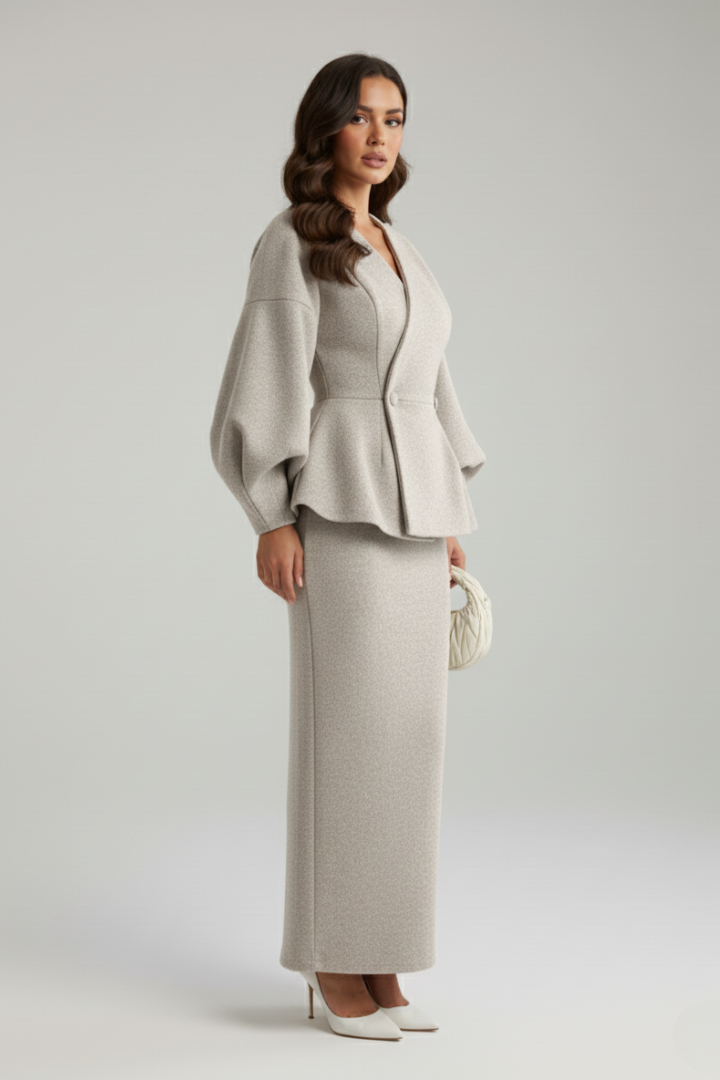 Puff Sleeve Blazer and Midi Skirt Co-Ord Set