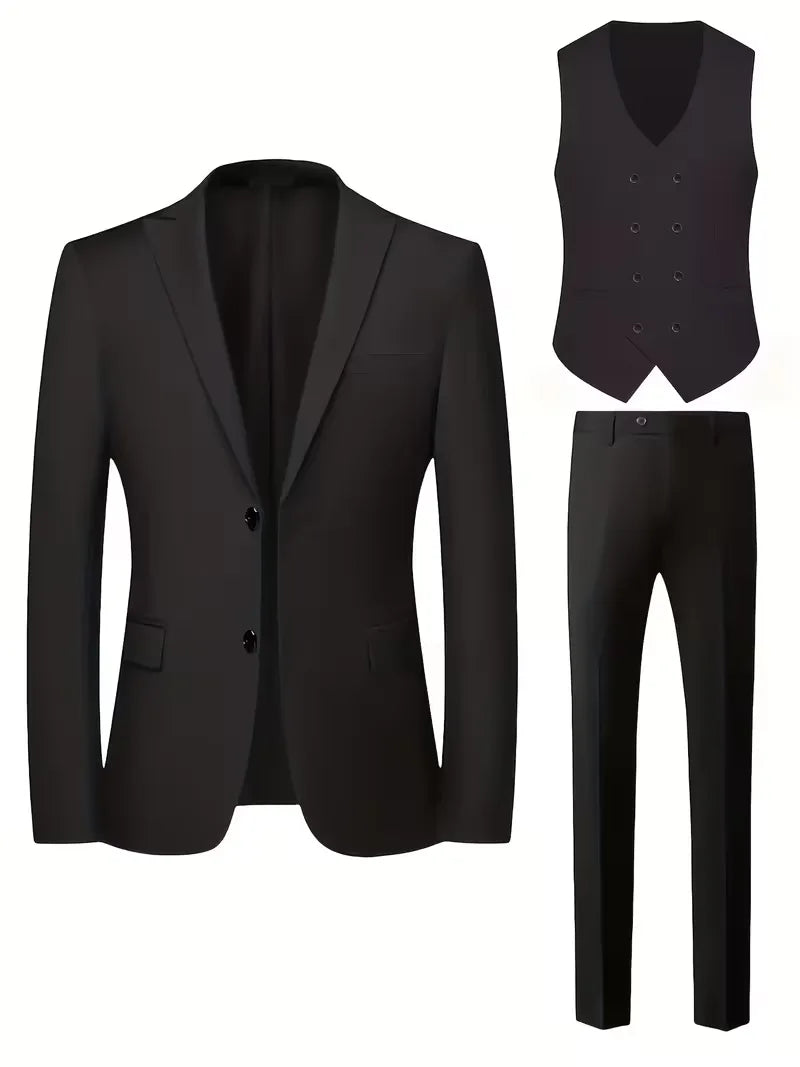 Tailored Men’s Three-Piece Suit With Double-Breasted Waistcoat And Slim Fit