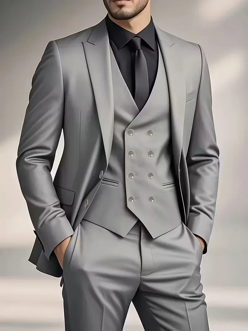 Tailored Men’s Three-Piece Suit With Double-Breasted Waistcoat And Slim Fit