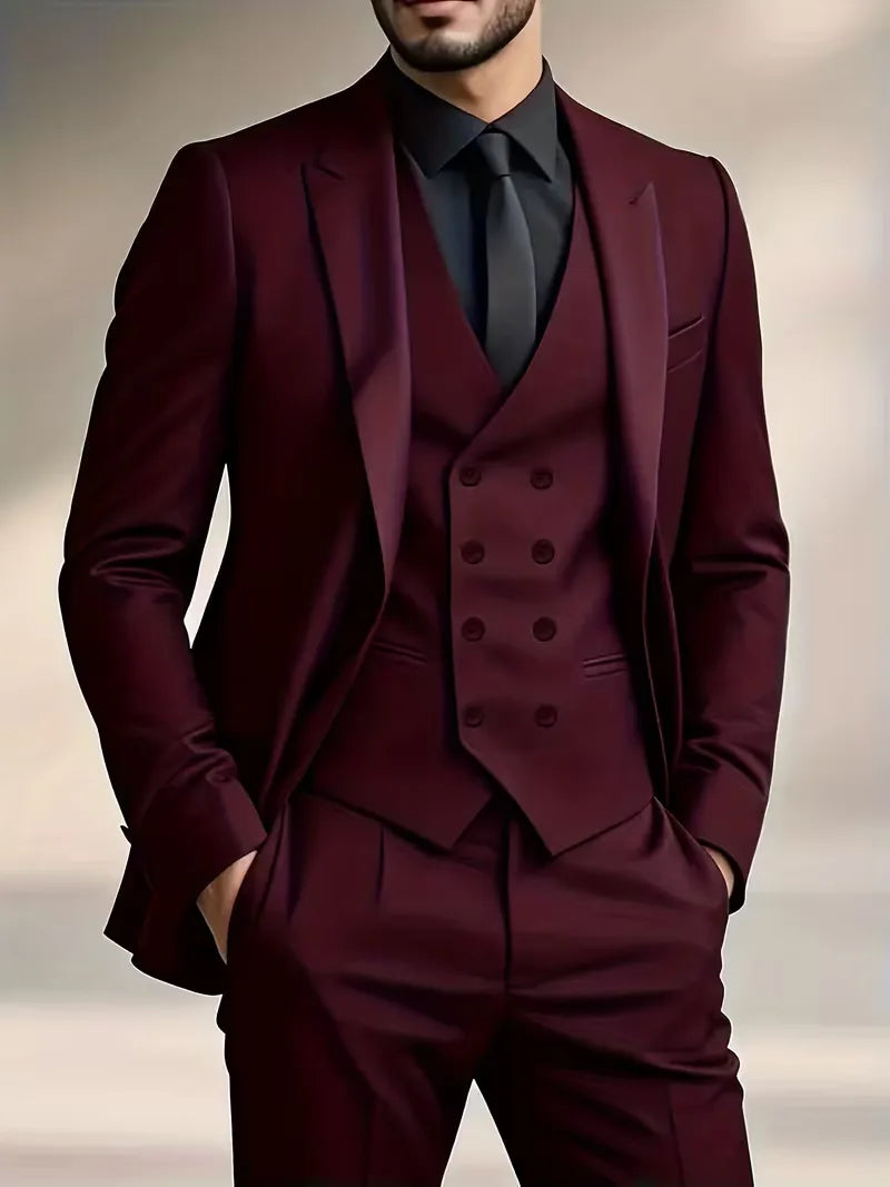 Tailored Men’s Three-Piece Suit With Double-Breasted Waistcoat And Slim Fit