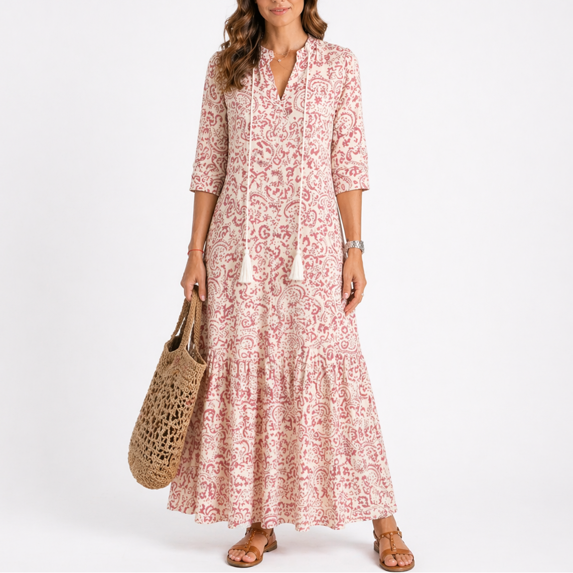 Summer Floral Midi Dress with Short Sleeves