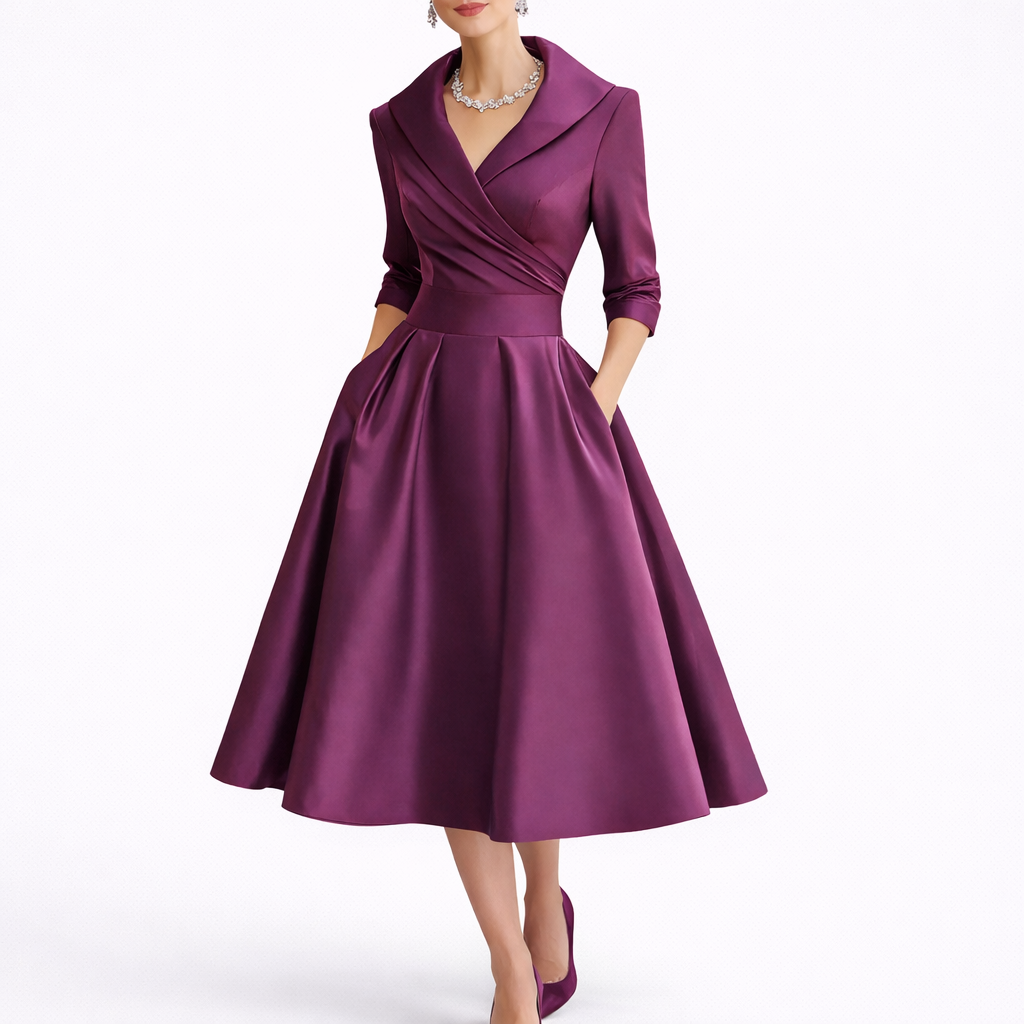 Midi Dress with Structured Bodice and A-Line Skirt