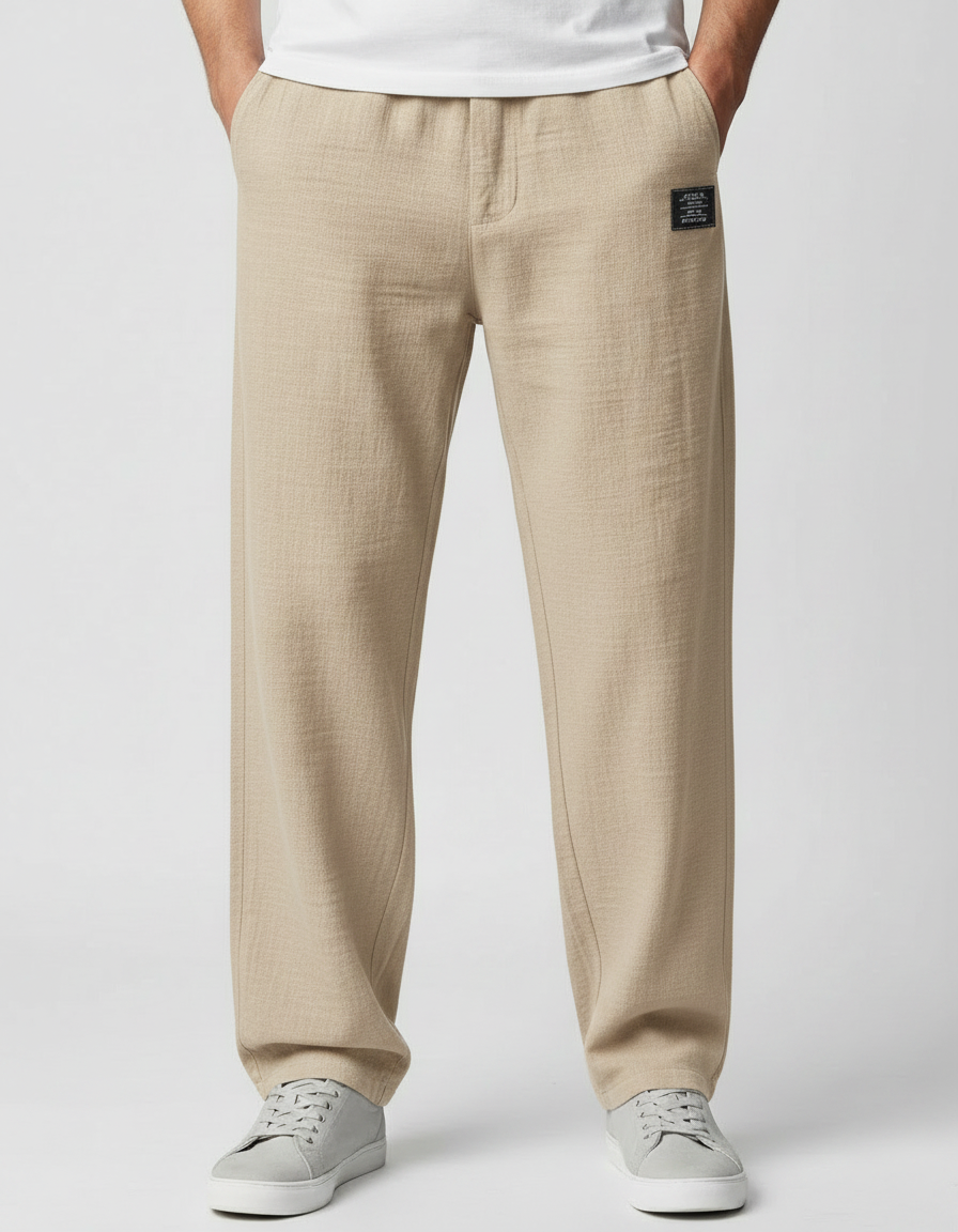 Men's casual trousers in fern green, back view showing relaxed fit and finish