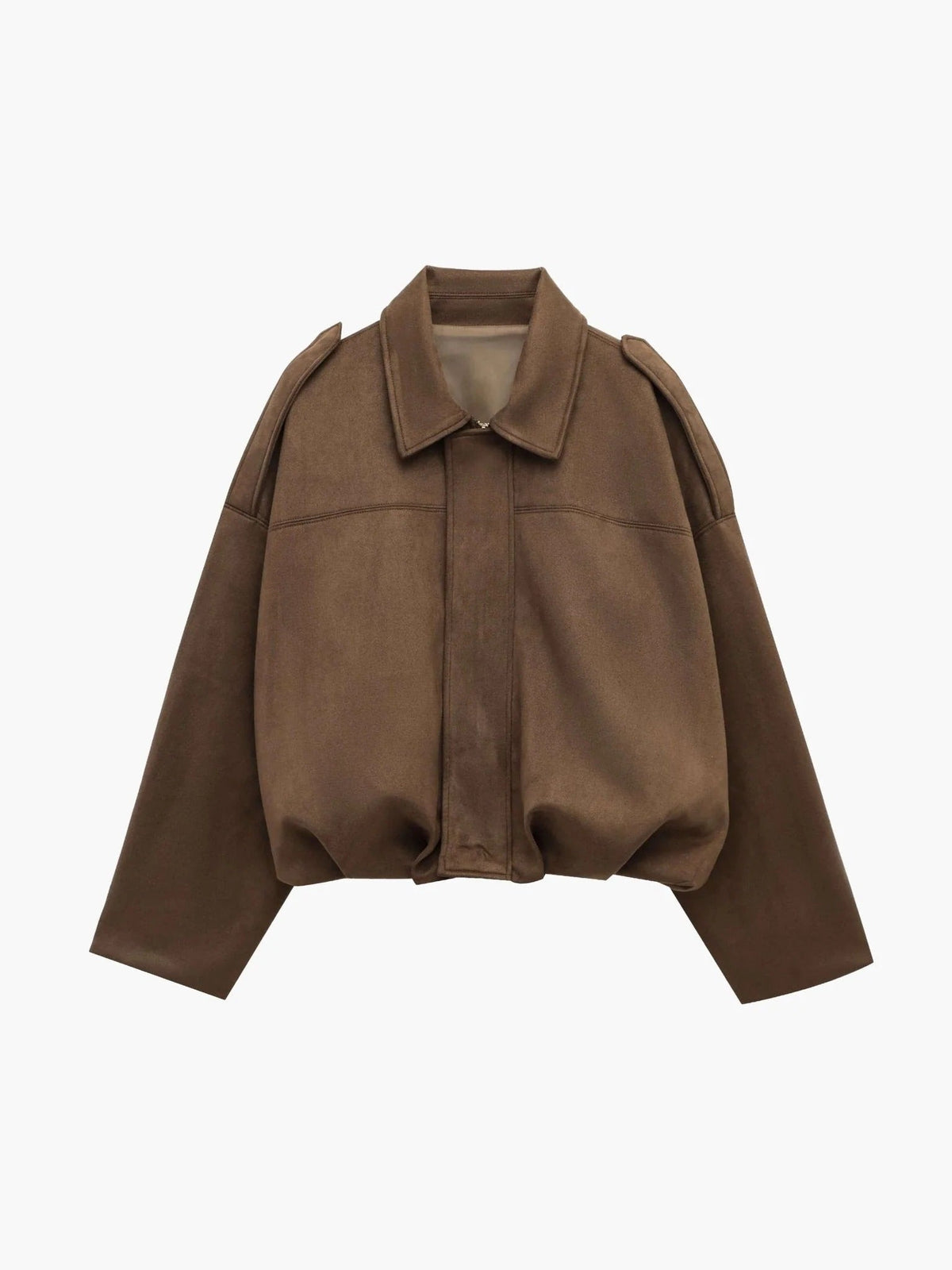Faux Suede Bomber Jacket with Structured Collar