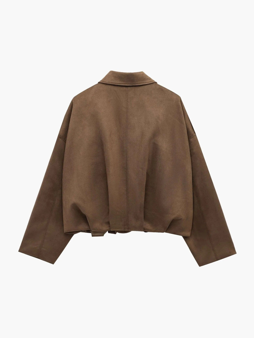 Faux Suede Bomber Jacket with Structured Collar