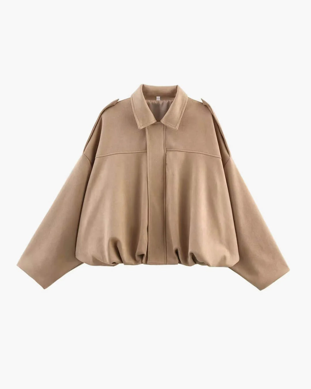 Faux Suede Bomber Jacket with Structured Collar