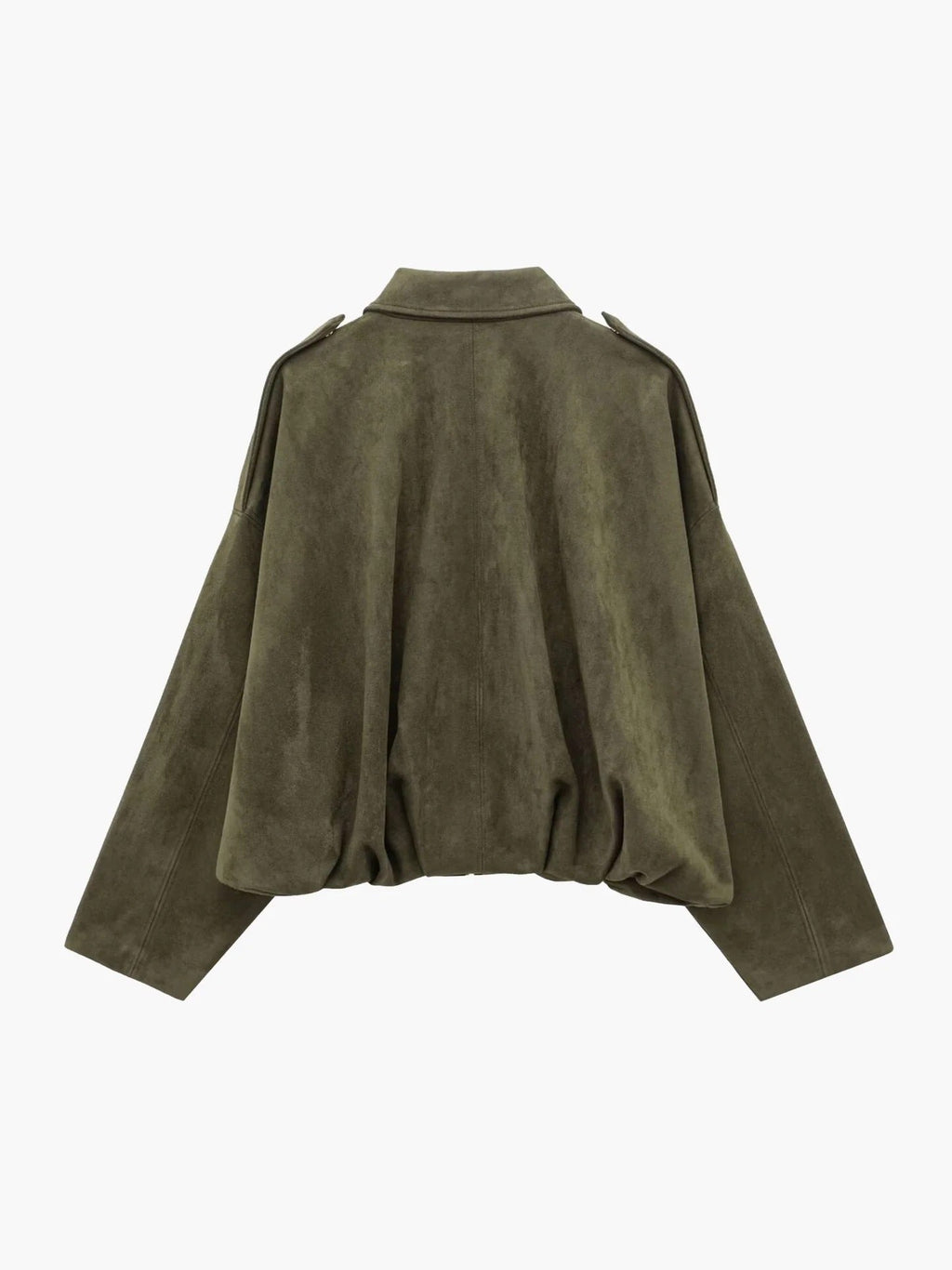 Faux Suede Bomber Jacket with Structured Collar