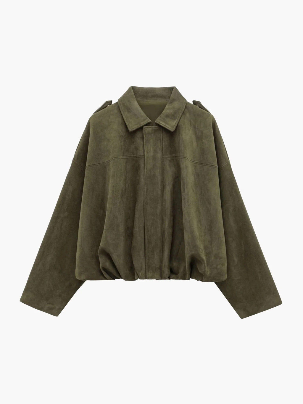 Faux Suede Bomber Jacket with Structured Collar