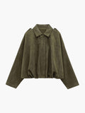 Faux Suede Bomber Jacket with Structured Collar
