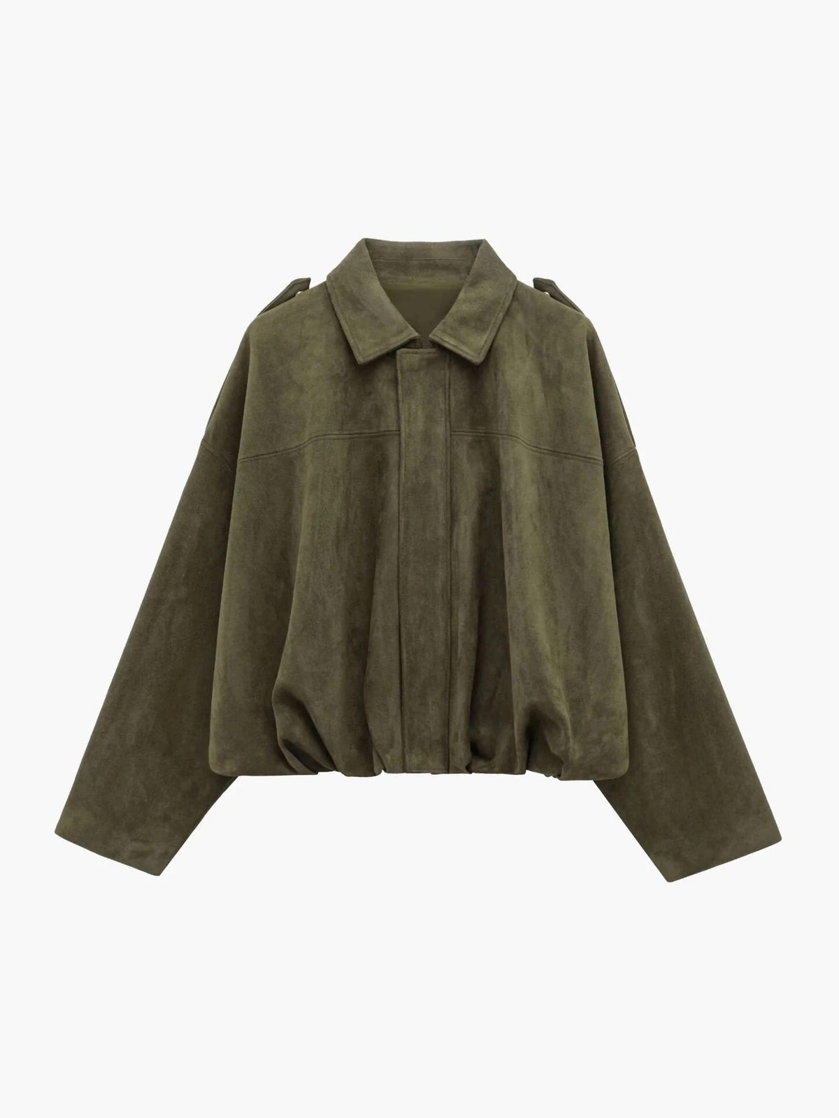 Faux Suede Bomber Jacket with Structured Collar