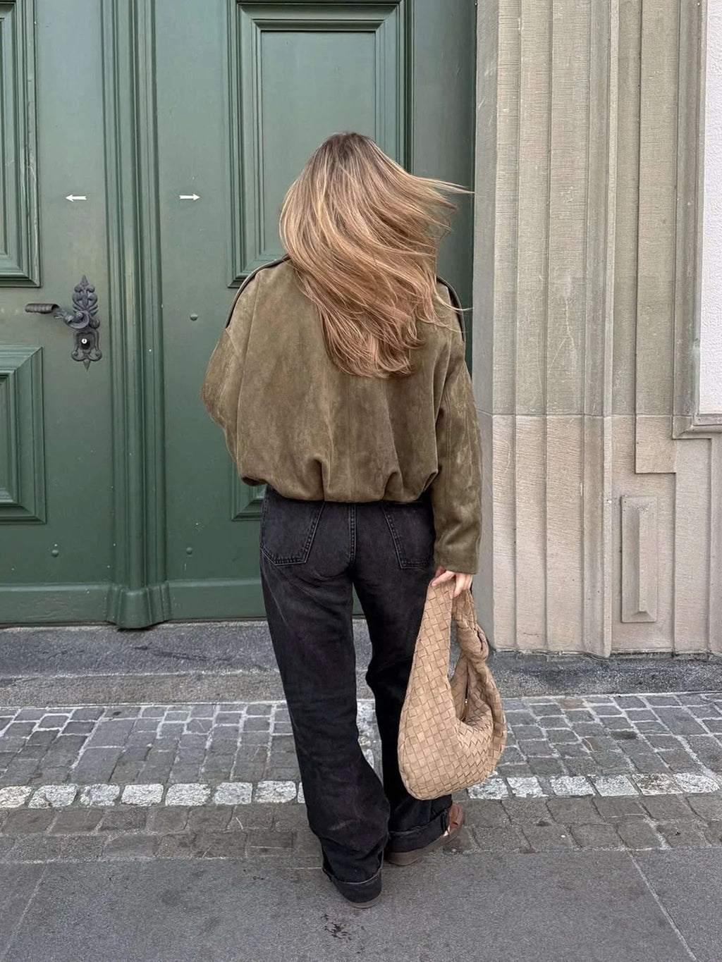 Faux Suede Bomber Jacket with Structured Collar