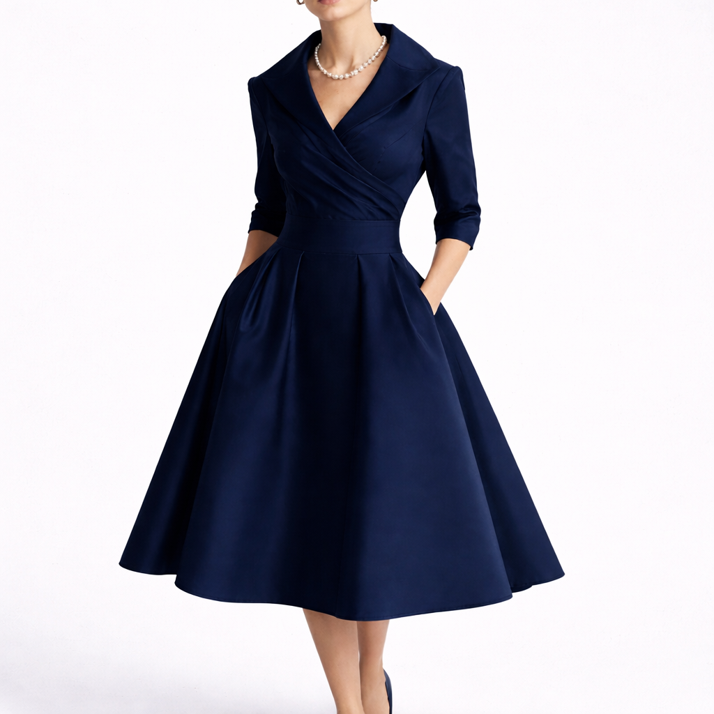 Midi Dress with Structured Bodice and A-Line Skirt