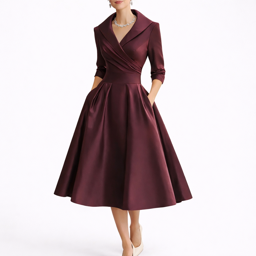 Midi Dress with Structured Bodice and A-Line Skirt