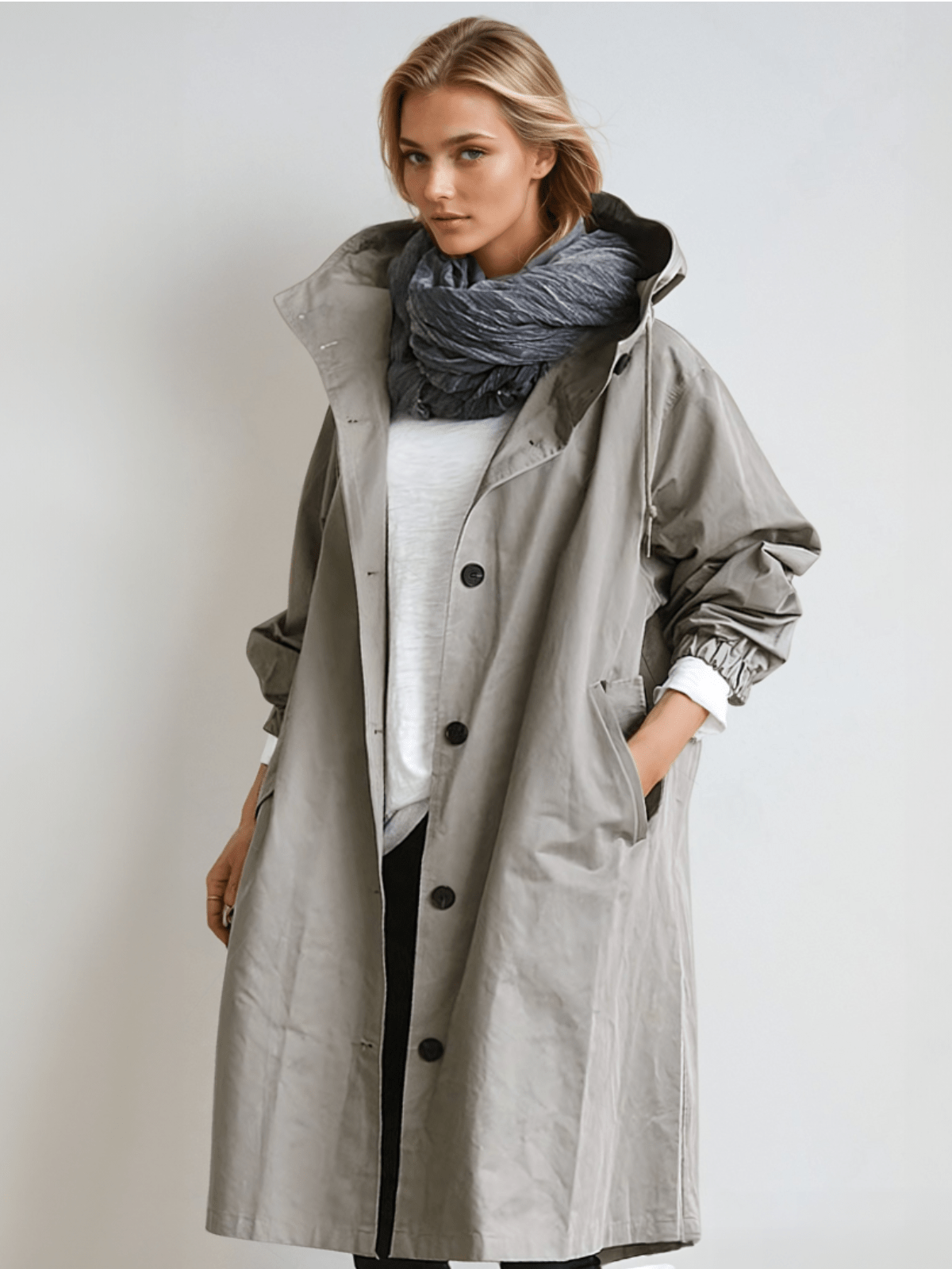 Beige Trench Coat with Relaxed Fit