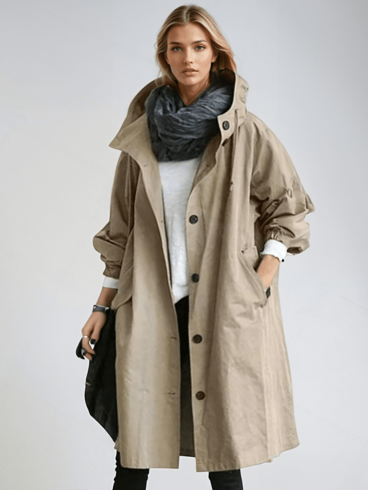 Beige Trench Coat with Relaxed Fit