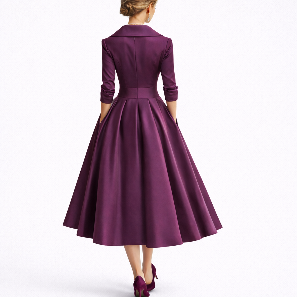 Midi Dress with Structured Bodice and A-Line Skirt