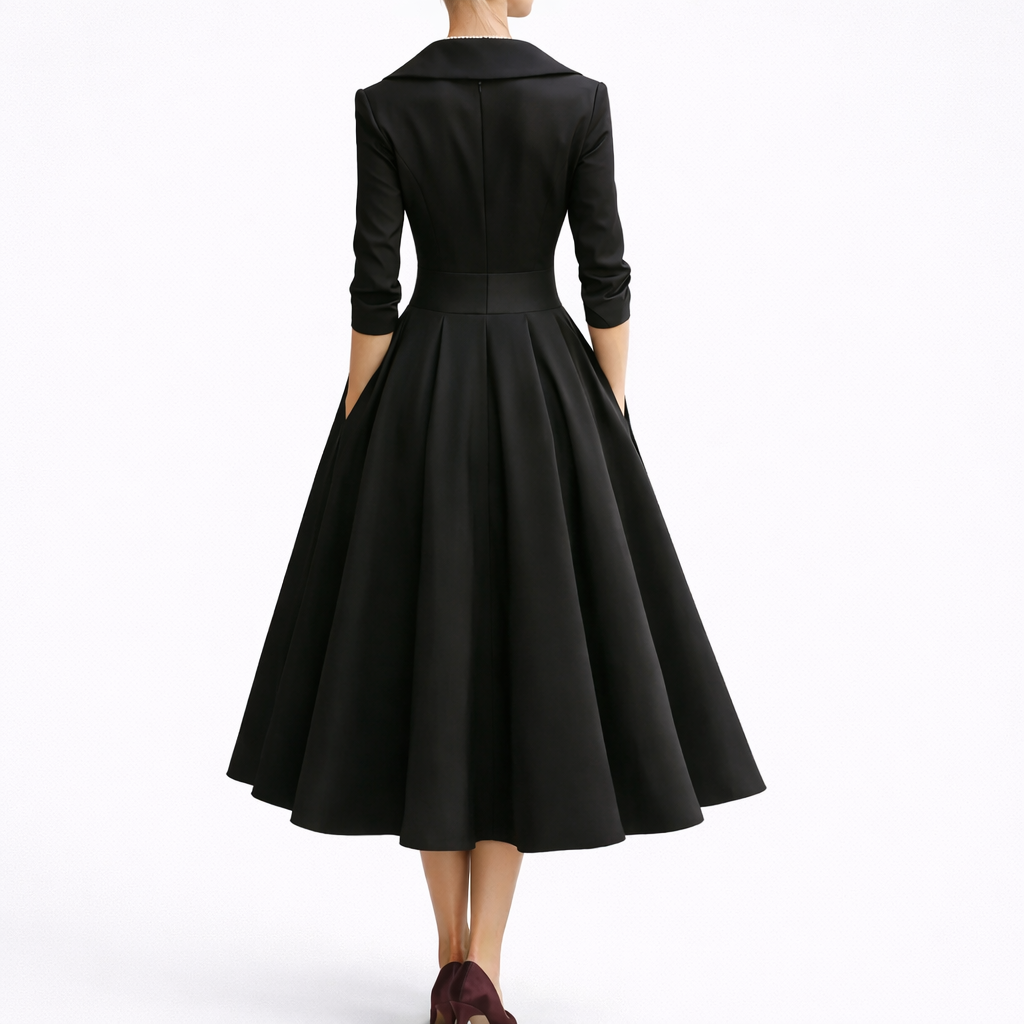 Midi Dress with Structured Bodice and A-Line Skirt