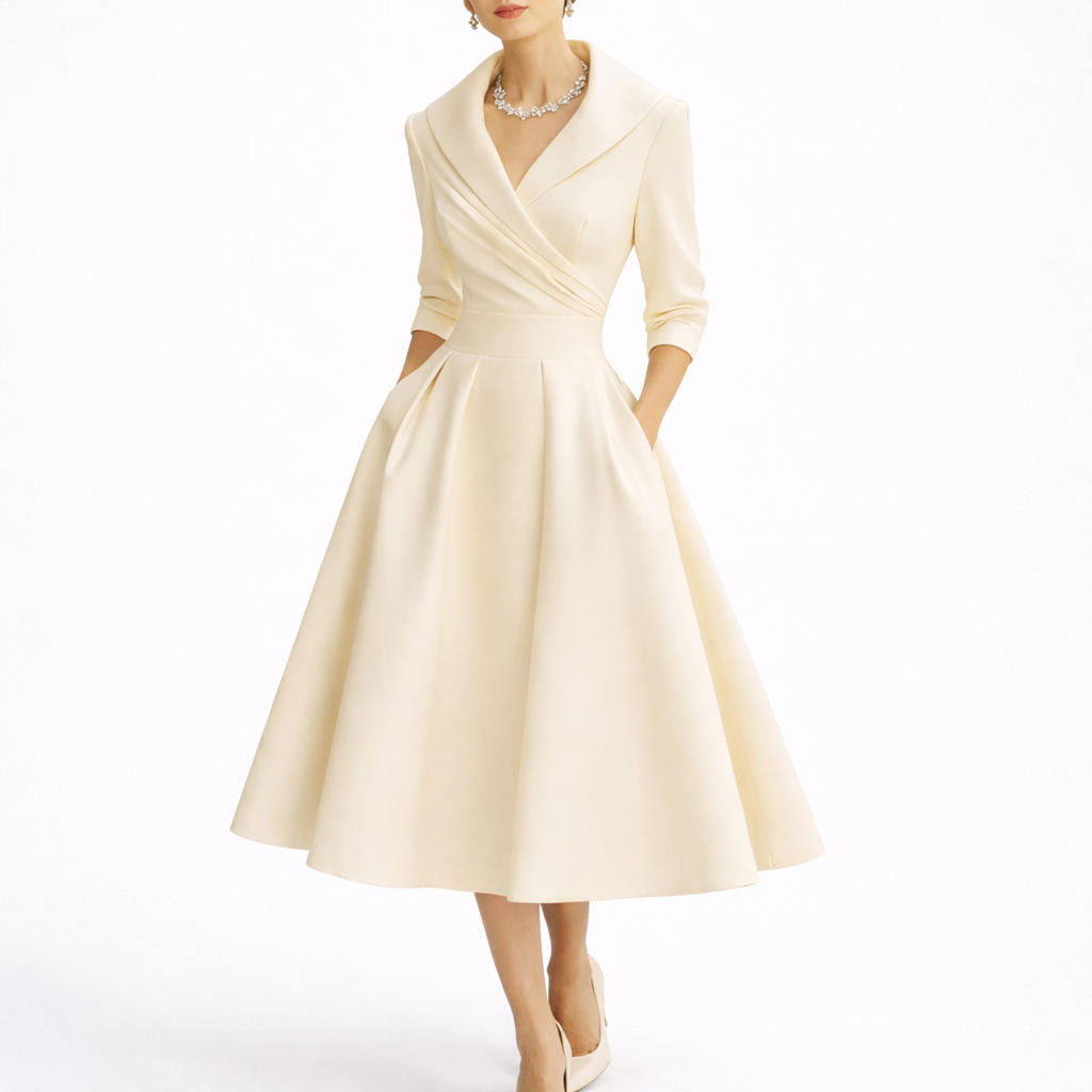 Midi Dress with Structured Bodice and A-Line Skirt
