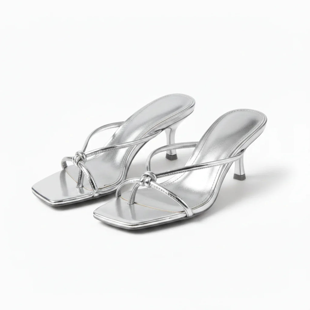 Knot Strap Heeled Sandals with Open Square Toe